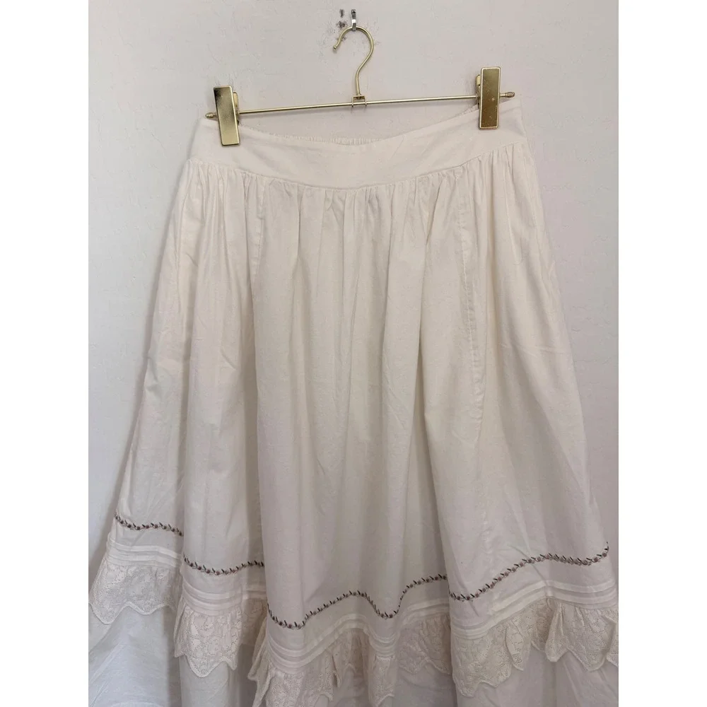 Free People Maeberrie Top & Skirt Set Ivory Embroidered Lace Boho Victorian Sz M